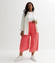 New Look Curves Red Ditsy Floral Wide Leg Crop Trousers